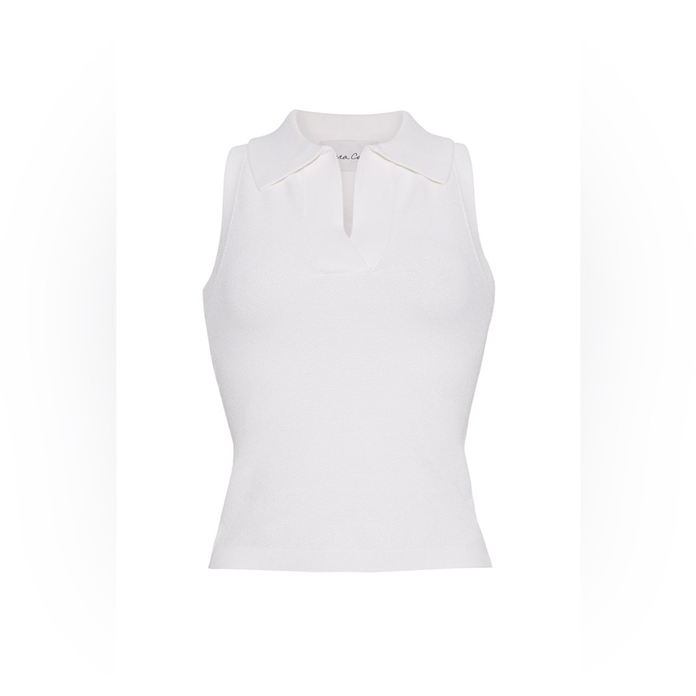 Cara Cara Braylee Collared Sleeveless Polo Tank Top, Ivory, Racerback, Piqué